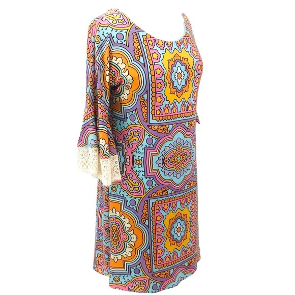 Judith March Lace Flare Sleeve V-Neck Boho Fit & Flare Mini Dress Sz Medium - Picture 5 of 11